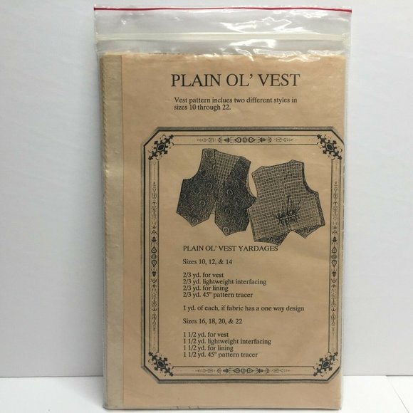 Osage County Quilt Factory Plain Ol Vest Sewing Pattern Craft Sizes 10-22 - Picture 5 of 6
